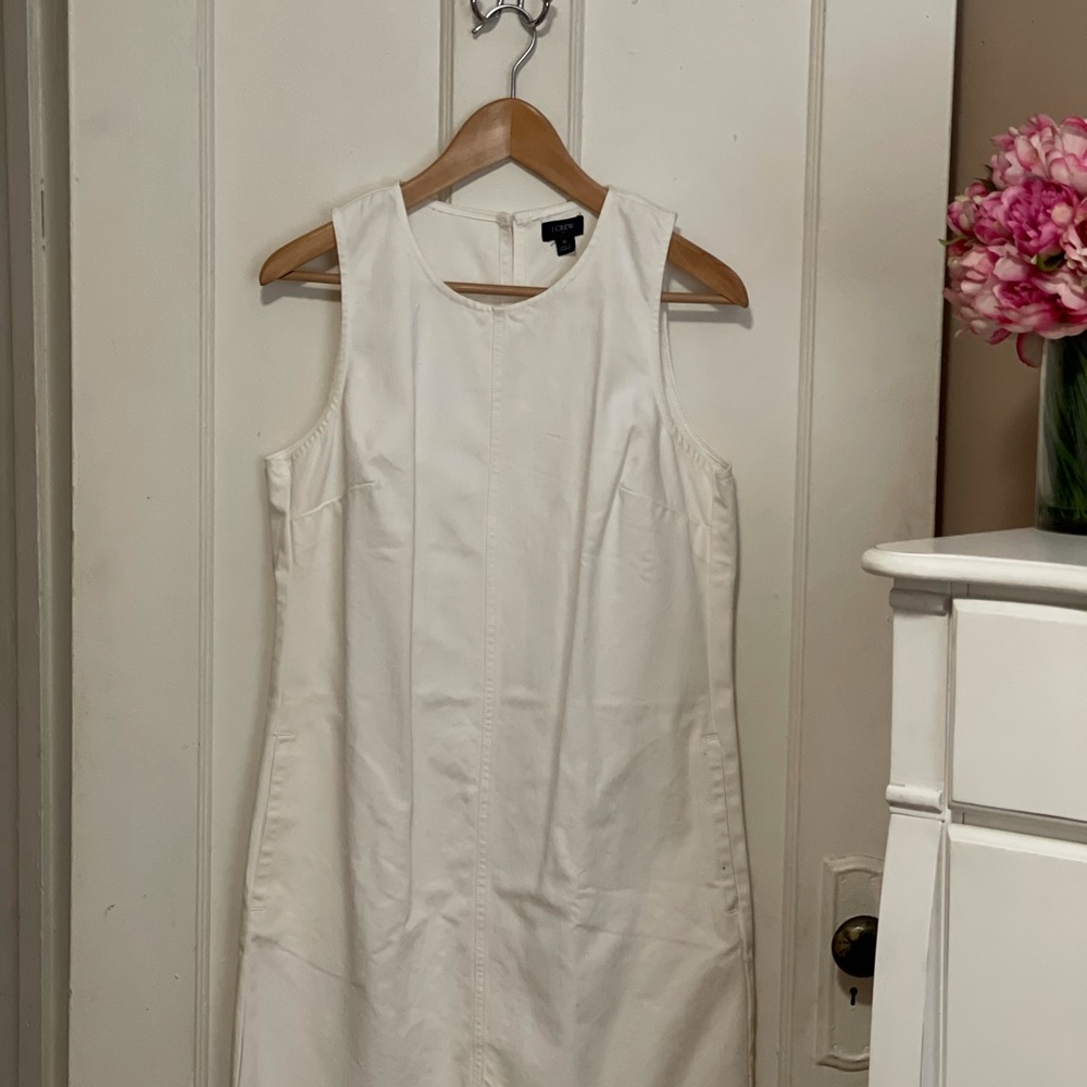 J Crew White Denim Shift Dress w Pockets NWT